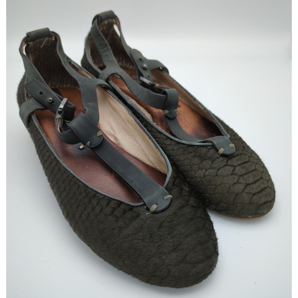 Anthropologie Matt Bernson Calf Hair Flats Womens 7.5 Black Textured Geometric - Picture 2 of 16